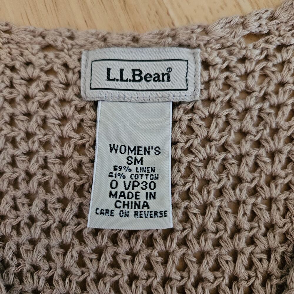 L.L. Bean Open-knit Sleeveless Crochet Sweater Vest Linen Blend sz SM - Picture 3 of 7